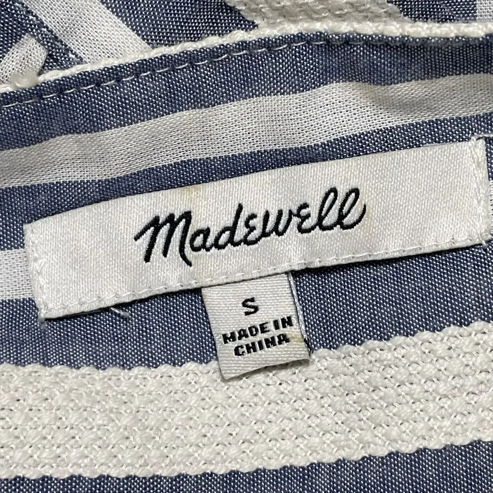 Madewell Plaza Blouse Size S Blue Stripe Button Up Shirt Puffed Sleeve‎ Preppy